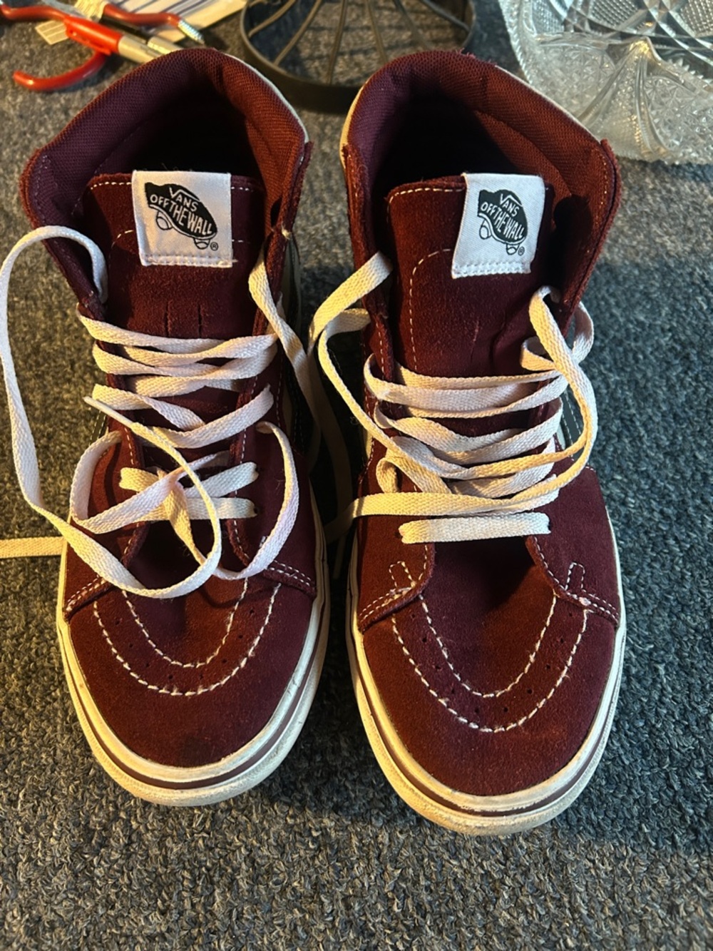 Vans High-Top Sneakers in Burgundy with White Laces